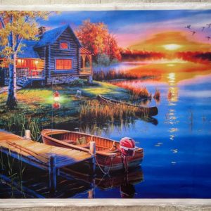 Картина на холсте "Дом у озера на закате"